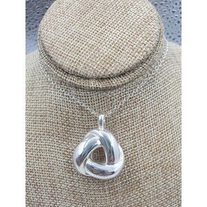 Sterling Silver Large Puffy Style Love Knot Pendant Necklace 18" NWOT